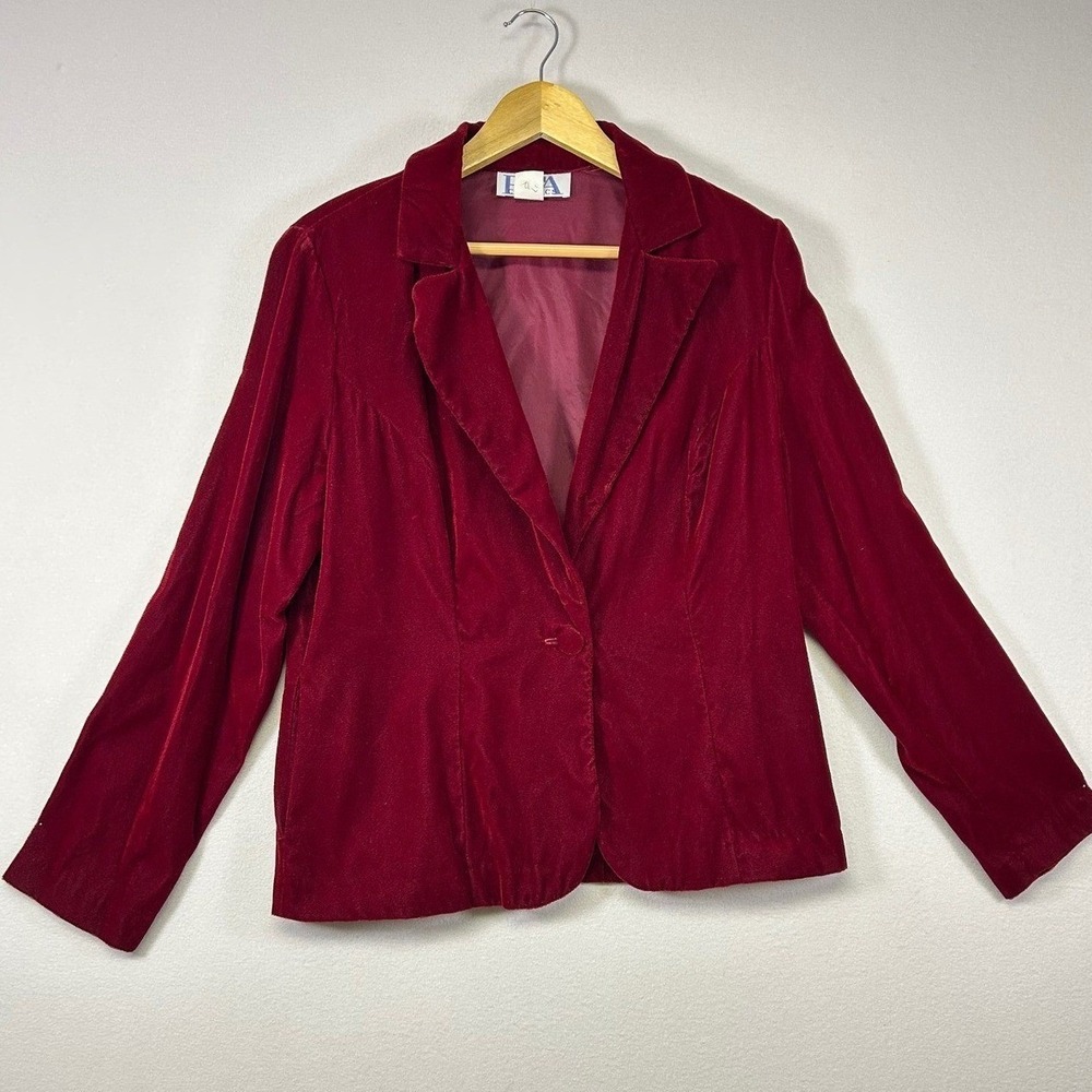 Vintage Regency BFA Classics Velvet Blazer Women 12 Red Single Button USA Made